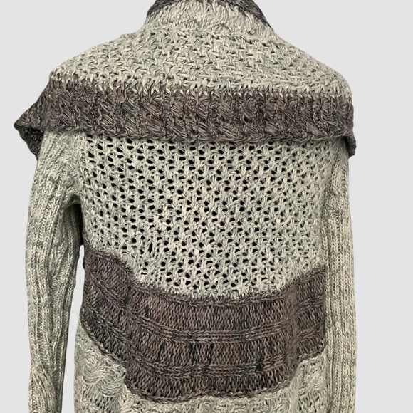Cabi Crochet Knit Mixed Stitch Grey Brown Cardigan Shawl Cotton Sweater SZ S - Picture 8 of 14